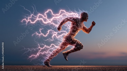 Figure running with lightning energy