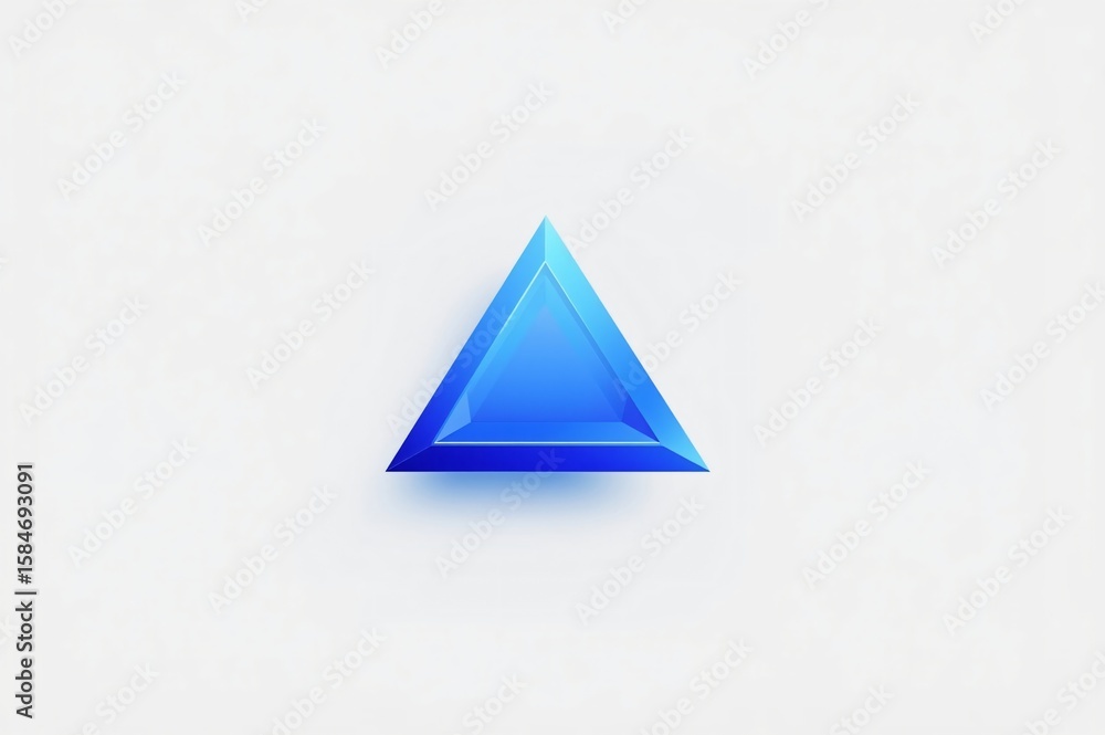 Fototapeta premium Blue triangle gem, white background, website icon, minimal design