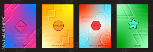 Abstract colorful line wave poster background vector set. Minimalist cover template with vibrant perspective line wave in motion. Ideal design for social media, cover, banner, flyer, music, ads