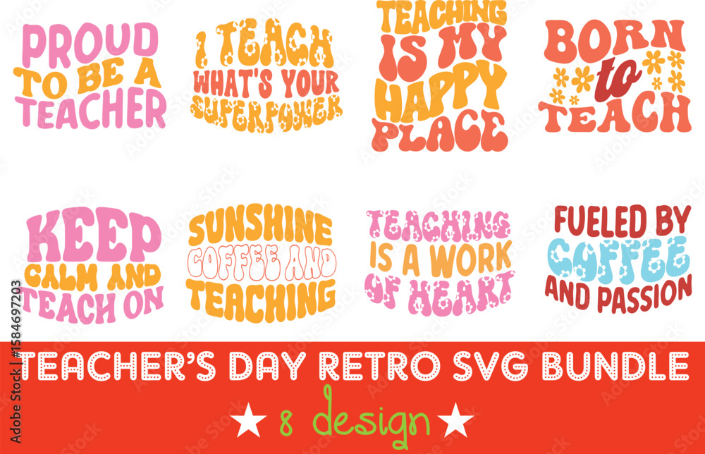 Fototapeta premium Retro Teacher SVG Bundle Vintage Typography School Design, Educator Appreciation Clip-art Pack