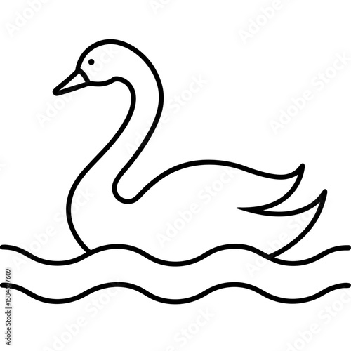Elegant line art of a swan gracefully gliding on rippling water