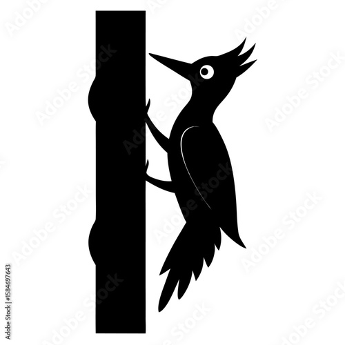 Black silhouette of a woodpecker perched on a tree branch