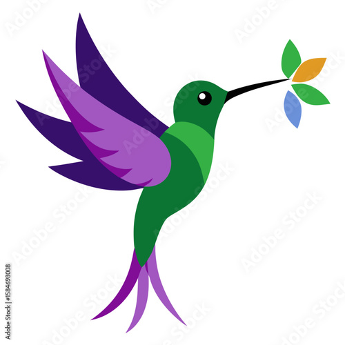 Hummingbird gracefully drinks nectar from a vibrant blooming flower