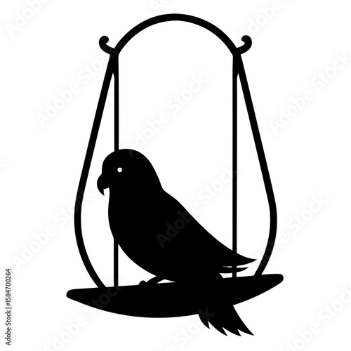Minimalist silhouette of a parakeet perched on a swing