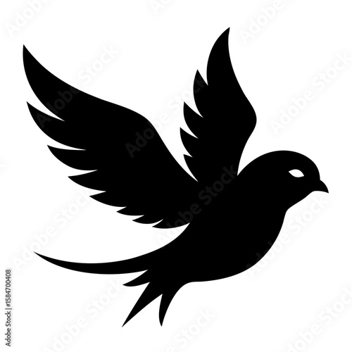 Elegant silhouette of a sparrow captured in mid flight