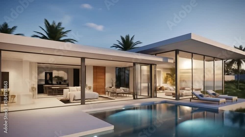 Wallpaper Mural A luxurious beachfront villa with an infinity pool overlooking the ocean at sunrise or sunset Torontodigital.ca