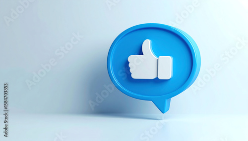 A blue speech bubble with a white thumbs-up symbol, representing approval and positivity in digital communication