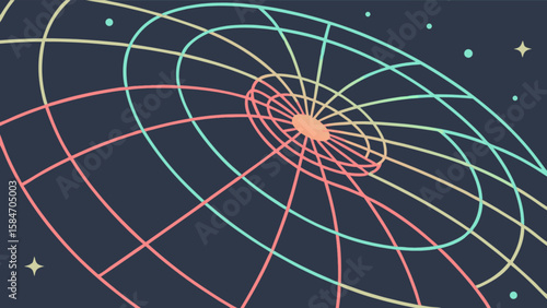 Abstract cosmic grid network in space with stars vector illustration background design template concept