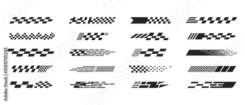 Racing Cars & Stripes Vector Set - Angled Checkered, Flag, Finish Line, Motocross Labels, Dynamic Speed Lines - Motorsport Decals & Vehicle Tuning Stickers