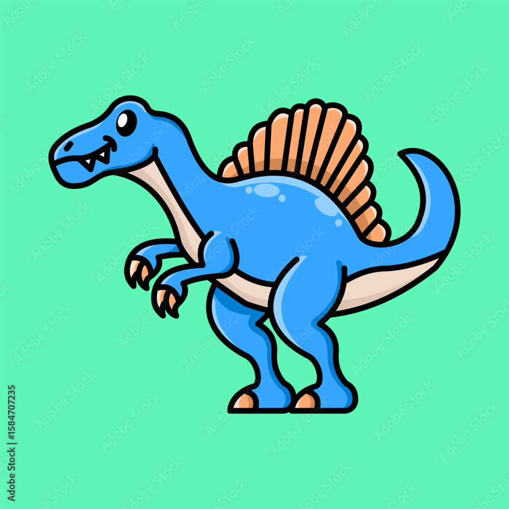 Naklejka premium Cute Dinosaur Spinosaurus Flat Cartoony Illustration
