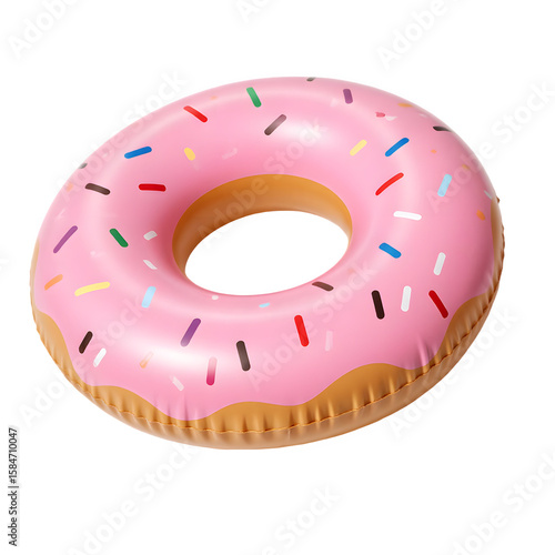 Pink Donut Inflatable Floatie with Sprinkles on Transparent Background