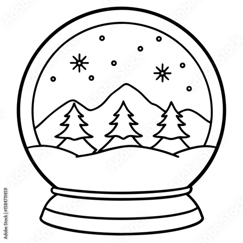 Minimalist Snow Globe Line Illustration