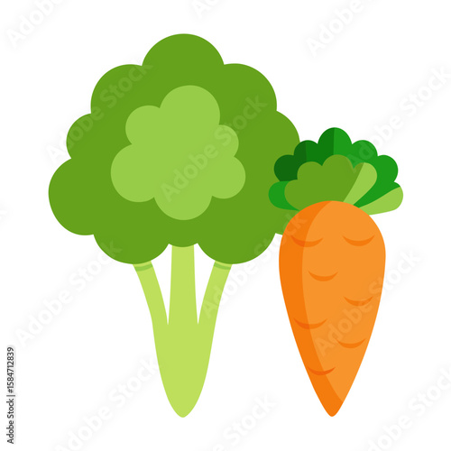 Carrot and Broccoli  Icon VectorEco-Friendly Plant-Based Design