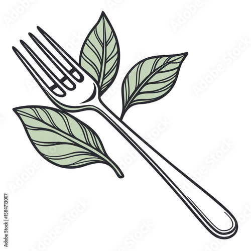 Fork with Leaf  Icon VectorEco-Friendly Plant-Based Design