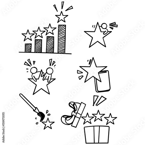 customer experience and star related icon in doodle drawing sketch
