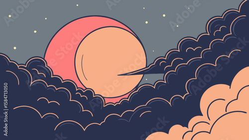 Illustration of dreamy night sky with moon clouds and stars vector graphic design beautiful aesthetic image