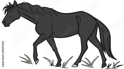 Black horse walking illustration vector image for equestrian animal lovers and horse riding enthusiasts design needs