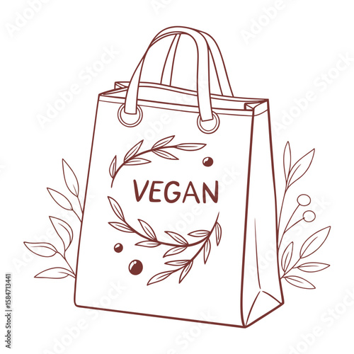 Vegan Shopping Bag  Icon VectorEco-Friendly Plant-Based Design