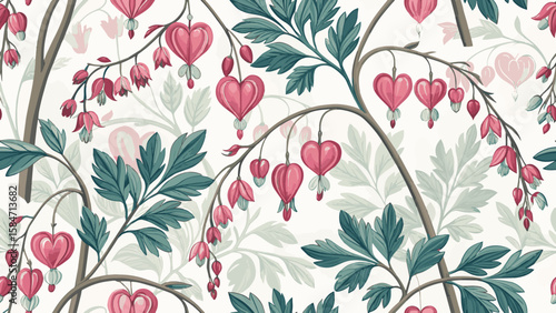 Vector Illustration Seamless Pattern Bleeding Heart Flower for Print on Fabric or Wallpaper.