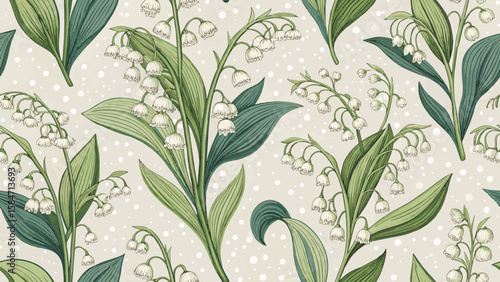 Vector Illustration Seamless Pattern Lily of the Valley Flowers for Fabric or Wallpaper Printing.