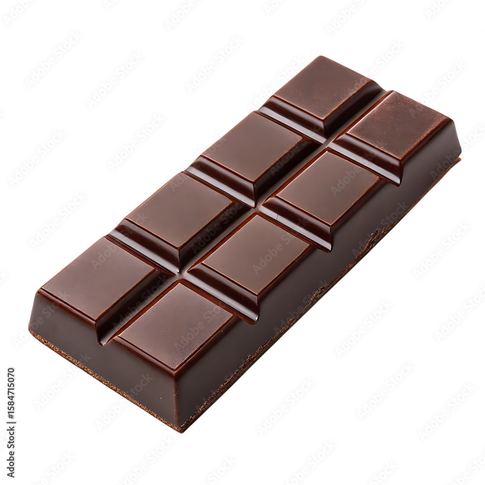 Obraz premium Delicious dark chocolate bar with segmented pieces isolated on transparent background