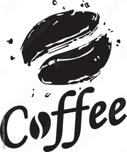 Vintage Grunge Coffee Bean Logo Design with Rough Texture for Rustic Caffe Identity, vector logo.