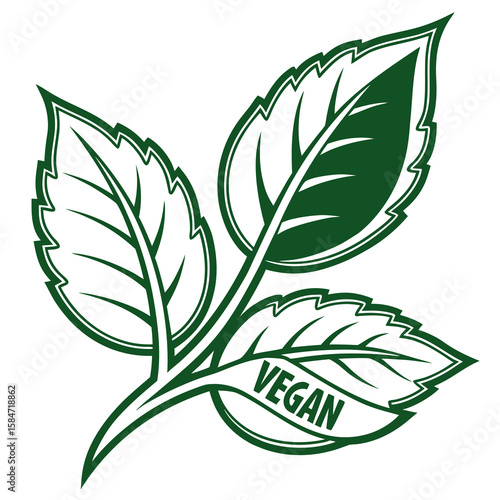 Vegan Leaf Badge  Icon VectorEco-Friendly Plant-Based Design