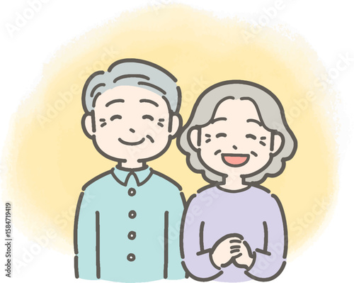 笑顔のシニア男性・女性のイラスト
