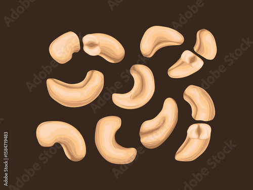 mete nut baked kacang roasted nature cartoon business harvest icon flat vegan cashew detail mede raw