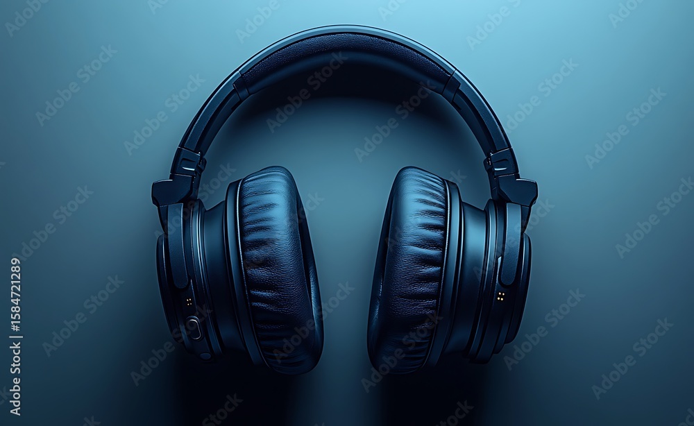 Black Over Ear Headphones on Gradient Blue Background

