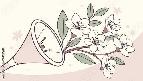 Vintage gramophone with floral arrangement vector art illustration for decoration and design ideas