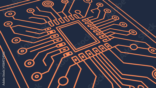 Orange circuit board design for electronics engineering and technology background illustration vector art
