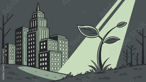 Plant growth in urban environment concept illustration of nature and city life balance vector art