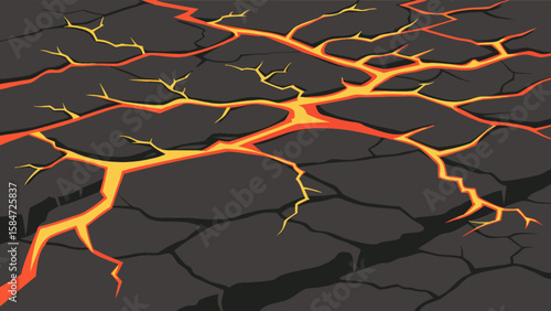 Lava flow background texture vector illustration cracked earth hot magma volcanic landscape design resource