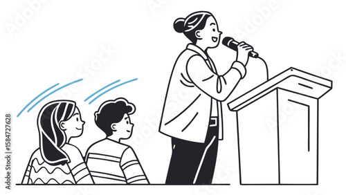 Public Speaker Addressing Audience at Podium with Microphone - Presentation and Communication Concept