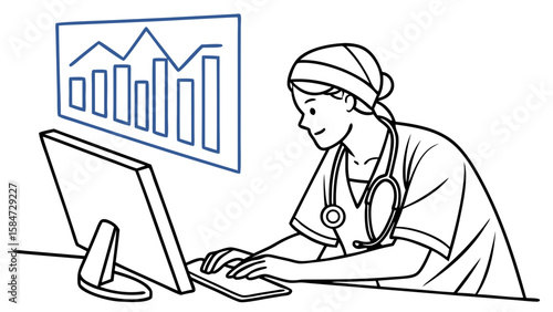 Healthcare Professional Analyzing Medical Data on Computer. Doctor or Nurse Working with Health Information System and Charts. Medical Technology.