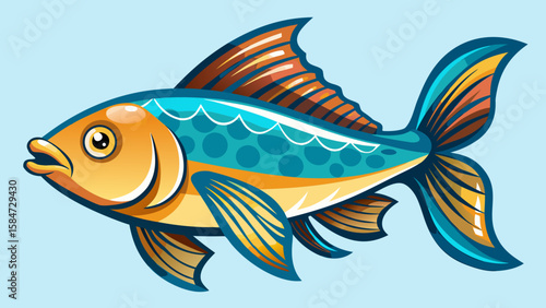 Vector art of a colorful cartoon fish swims gracefully through the water, its fins and tail flowing behind it