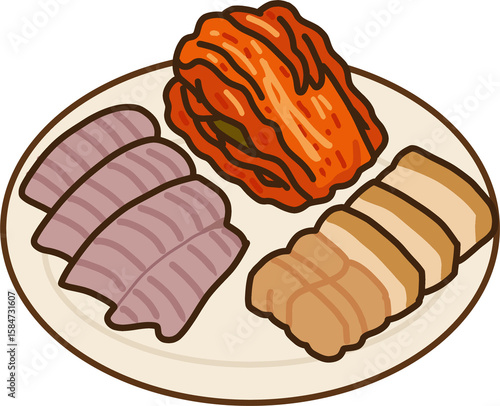 Cute Korean Fermented Skate Trio Illustration – Hongeo Samhap 홍어삼합 귀여운 일러스트 (한국 전통 안주 요리)