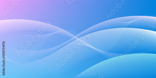 Abstract blue gradient background with shining lines waves. Minimalist background for banner, poster, cover, brochure, flyer, website