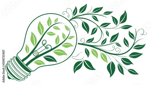 Green energy lightbulb vector illustration for sustainable resources and eco friendly power concept 100