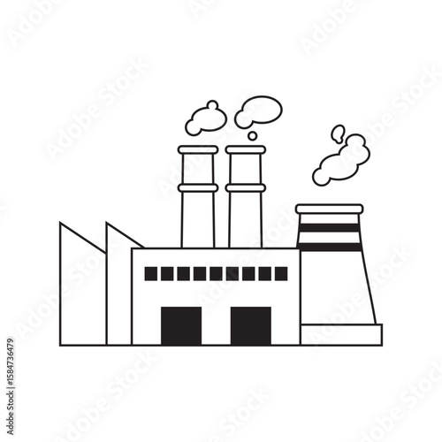 Power plant and industrial building outline style vector illustration. describing Fossil Energy make air pollution