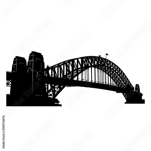 Silhouette of the Sydney Harbour Bridge, a steel arch bridge across Sydney Harbour, Australia.