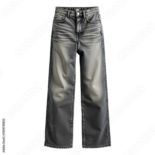 A pair of wide leg denim jeans isolated on transparent background
