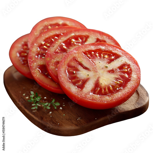 Wallpaper Mural Juicy tomato slices on a wooden board seasoned with herbs and spices Torontodigital.ca