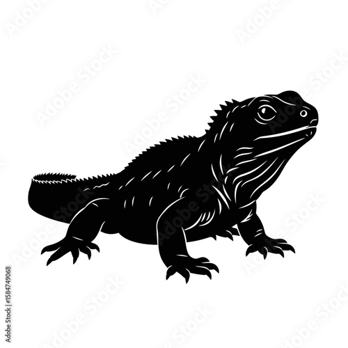 Silhouette of a large lizard, profile view, detailed design.