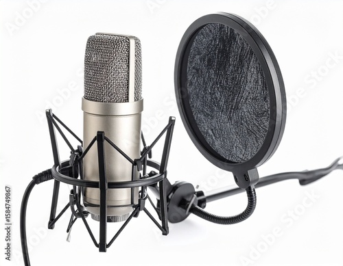 Professional condenser microphone with pop filter for studio recording