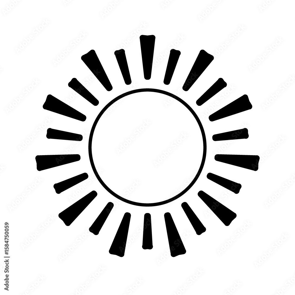 Cartoon icon illustration of a flat style black line sun with heat rays for sunbathing. Solar system planet, sunset, sunrise. Cartoon icon illustration of a flat style black line sun with heat rays for sunbathing. Solar system planet, sunset, sunrise.