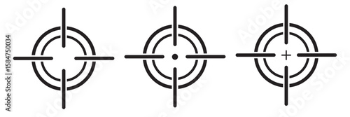 Target vector icon illustration. Set of target icon. Crosshairs icon set. Bullseye symbol collection. Aim liner icon vector set. Sniper scope sight for shooting. Outline linear style.       