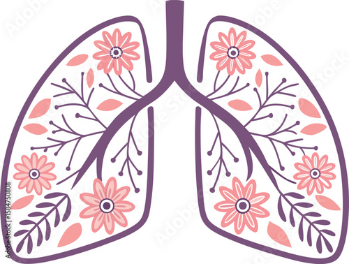 Illustration of Lungs Decorated with Flowers floral