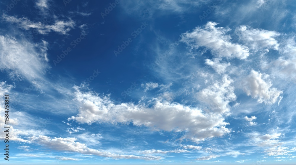 Obraz premium A beautiful expanse of blue sky filled with fluffy white clouds, perfect for evoking feelings of tranquility and peace.